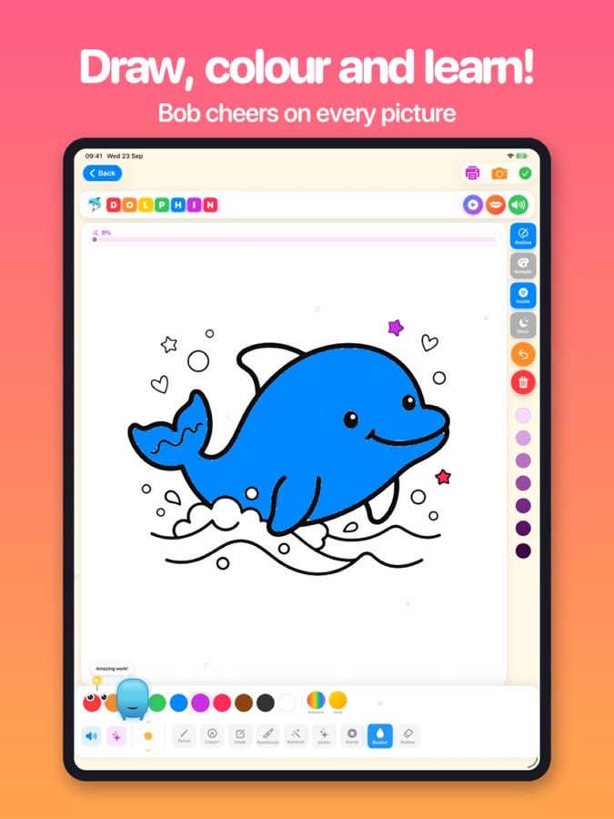 Draw & Learn on iPad: tracing letters with Bob